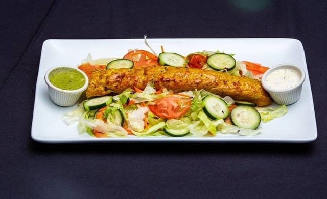 Veggie Kabob & Chicken Salad.